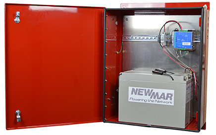 DIN Rail DC UPS for battery back-up in a wall or pole mounted enclosure PE Series for public safety NFPA 1221 Standards for In-Buidling BDAs by Newmar Powering the Network