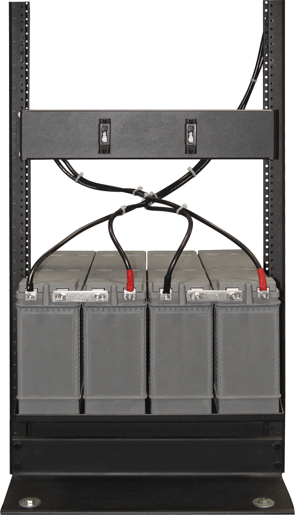 Rack Mount Battery Strings in a rack for telecom, broadband, public safety, and Industrial applications by Newmar Powering the Network