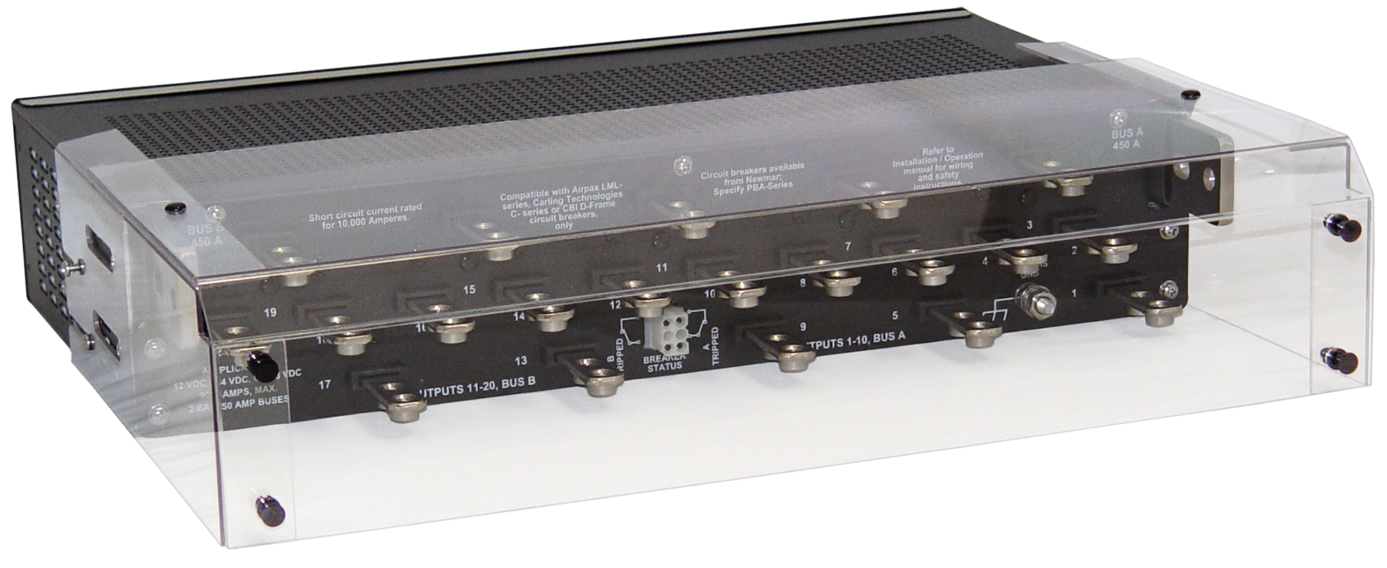 Rear Cover for Circuit Breaker Rackmount DC Distribution Panels, 12V, 24V, and 48V DC, models DST-10 and DST-20A,by Newmar Powering the Network