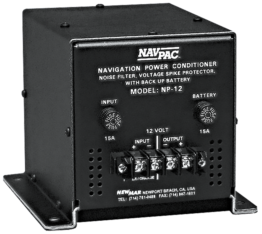 DC Power Stabilizer Nav-Pac, 12V DC and 24V DC, 20 Amps protects mobile electronics from engine start with battery back-up for public safety and utility vehicles by Newmar Powering the Mobile Network