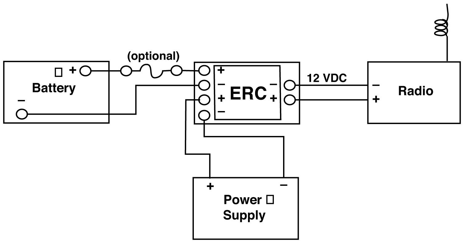 Emergency Relay/Charger Series Allows for Emergency Tie-in to Battery for Radio that Operates on Power Supply, 12V DC and 24V DC, 15 amps to 35 amps Typical Application Illustration by Newmar Powering the Network