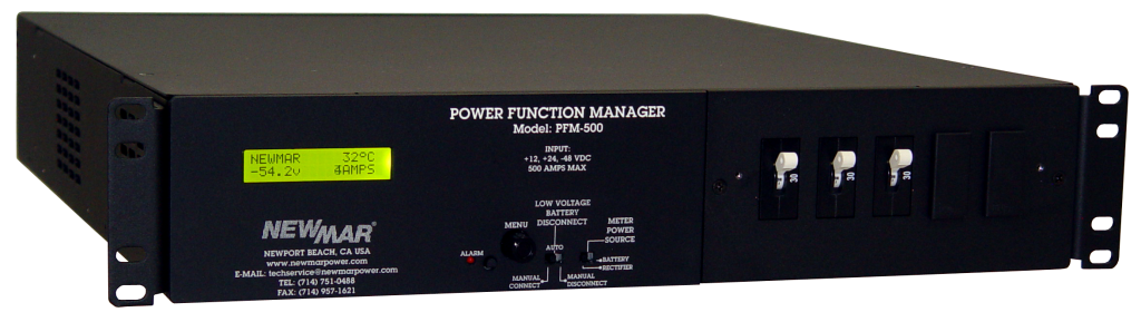 Power Function Manager, 12V DC, 24 DC and 48V DC, 500 Amps, model PFM-500, intregrates power supplies into a fully integrated and multifunctional power system by Newmar Powering the Network