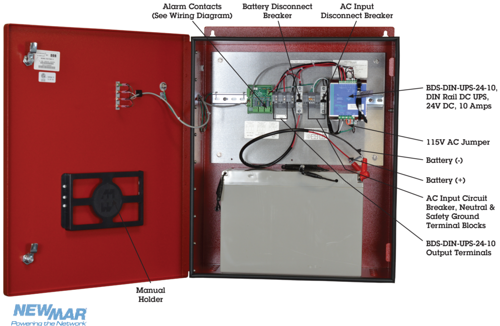 PE Series Power Enclosure 24VDC 100AH UL-Listed to UL Standards 2524 & 924 NFPA-1221 Compliant Public Safety DAS Power model PE-24V-240-100AH-UL2524 by Newmar Powering the Network