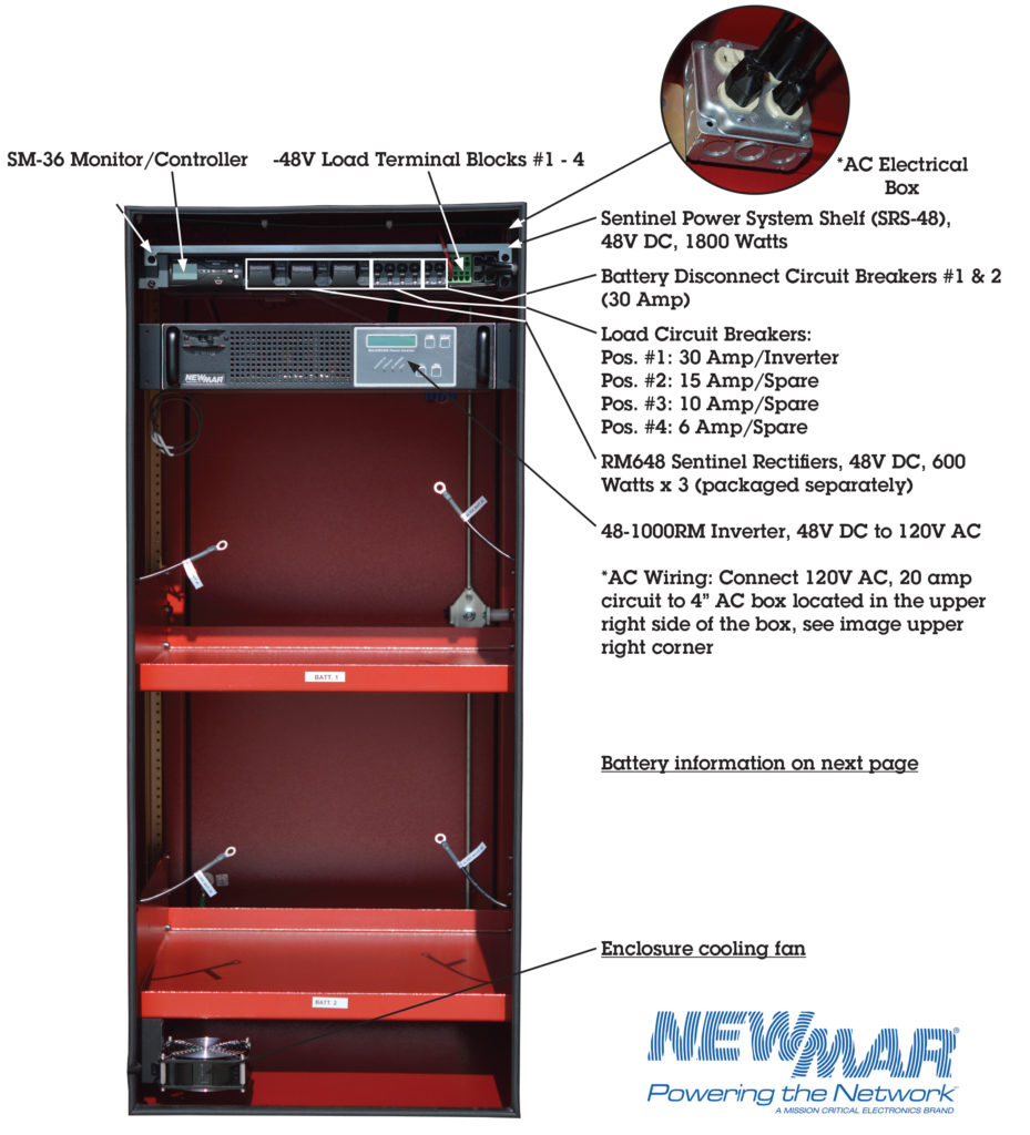 PE Higher Power Series Battery Back-Up Power System for Public Safety Inbuilding DAS, meeting NFPA 1221 standard, 120V AC, 600 Watts, 185 Watts to 370 Watts by Newmar Powering the Network