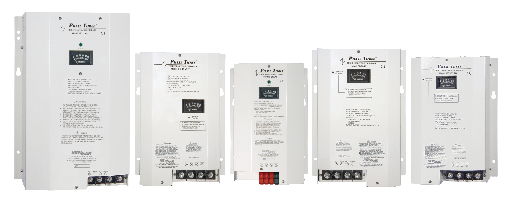 Phase Three Battery Chargers for mobile applications, 12V DC, 24V DC and 32V DC, 7 - 95 amp power rating by Newmar Powering the Network